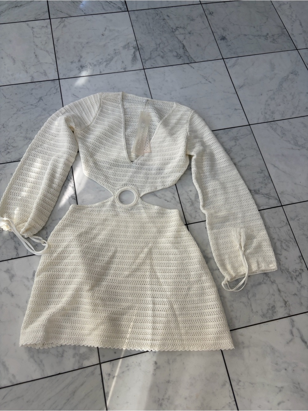 Devon Windsor Fallon Dress Off White Crochet Cutout Mini Sz Small New With Tags - Picture 5 of 6